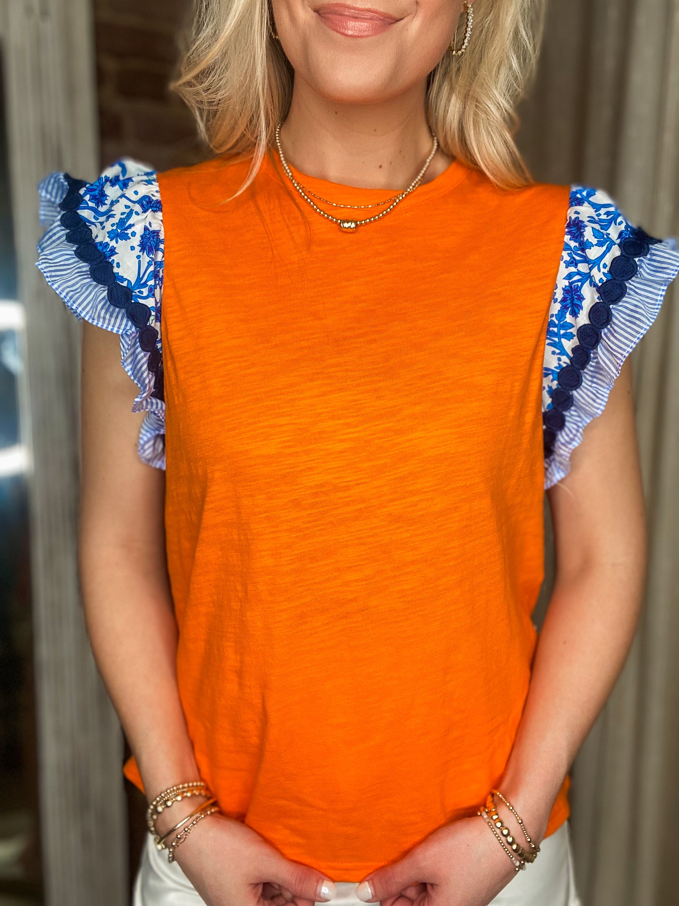 Dawning Day Orange Flutter Sleeve THML Blouse