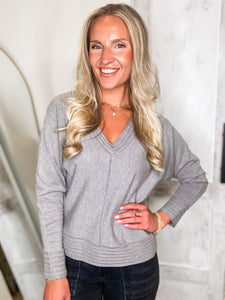 Back To Us Gray Knit L/S blouse