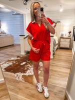 Load image into Gallery viewer, Coming Around Red Contrast S/S Top &amp; Shorts Set

