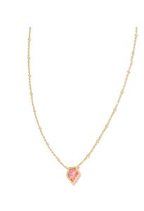 Framed Tess Satellite Luster Rose Pink Opal Gold Short Pendant Necklace