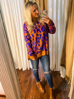 Load image into Gallery viewer, End It Right Rust &amp; Royal Blue Animal Print Sweater
