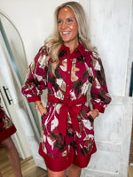 Load image into Gallery viewer, Merlot Floral Button Down Mini Dress
