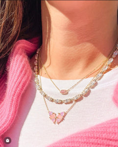 Blair Pink Crystal Butterfly Pendant Gold Necklace
