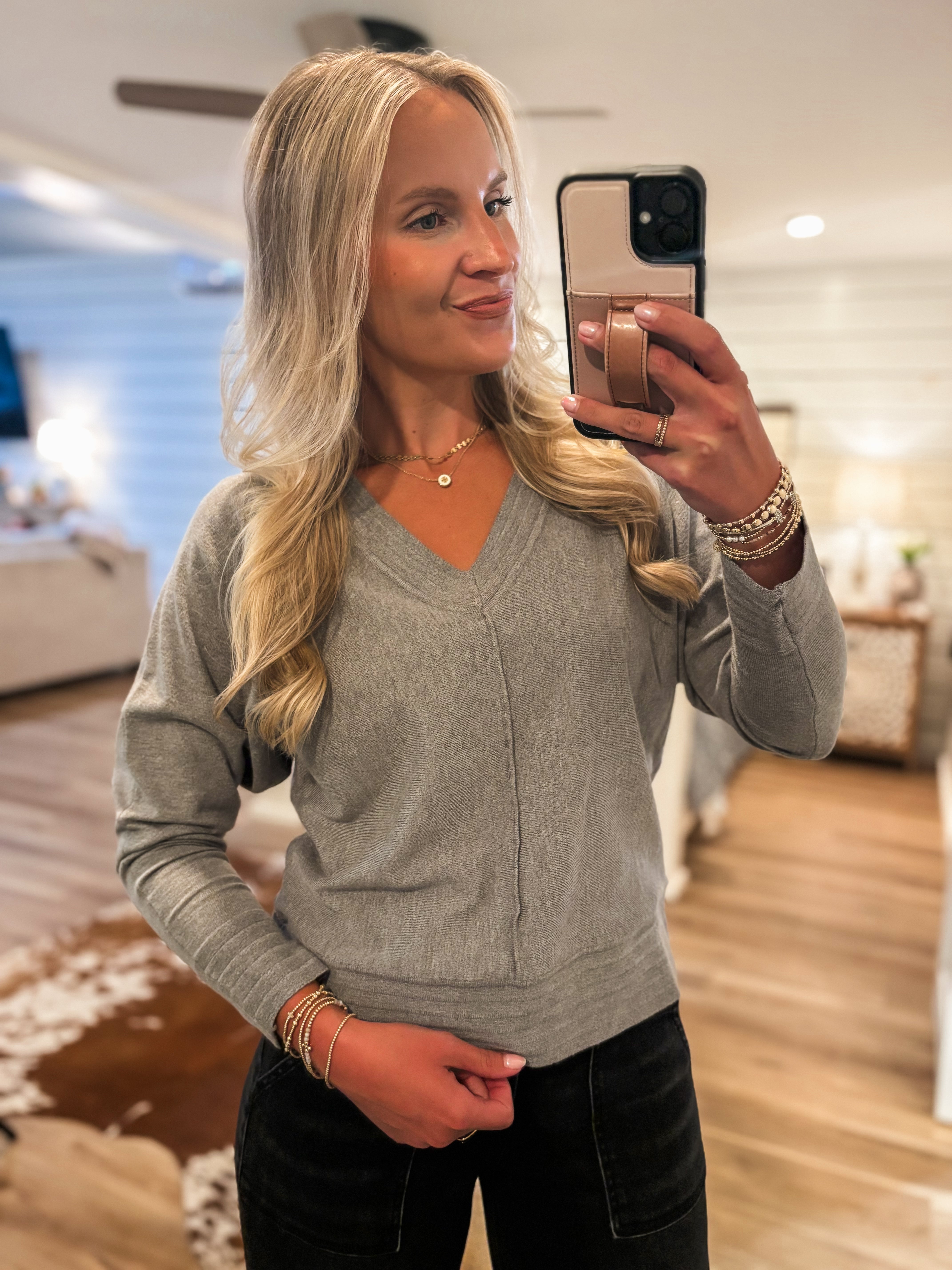 Back To Us Gray Knit L/S blouse