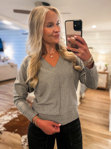 Back To Us Gray Knit L/S blouse