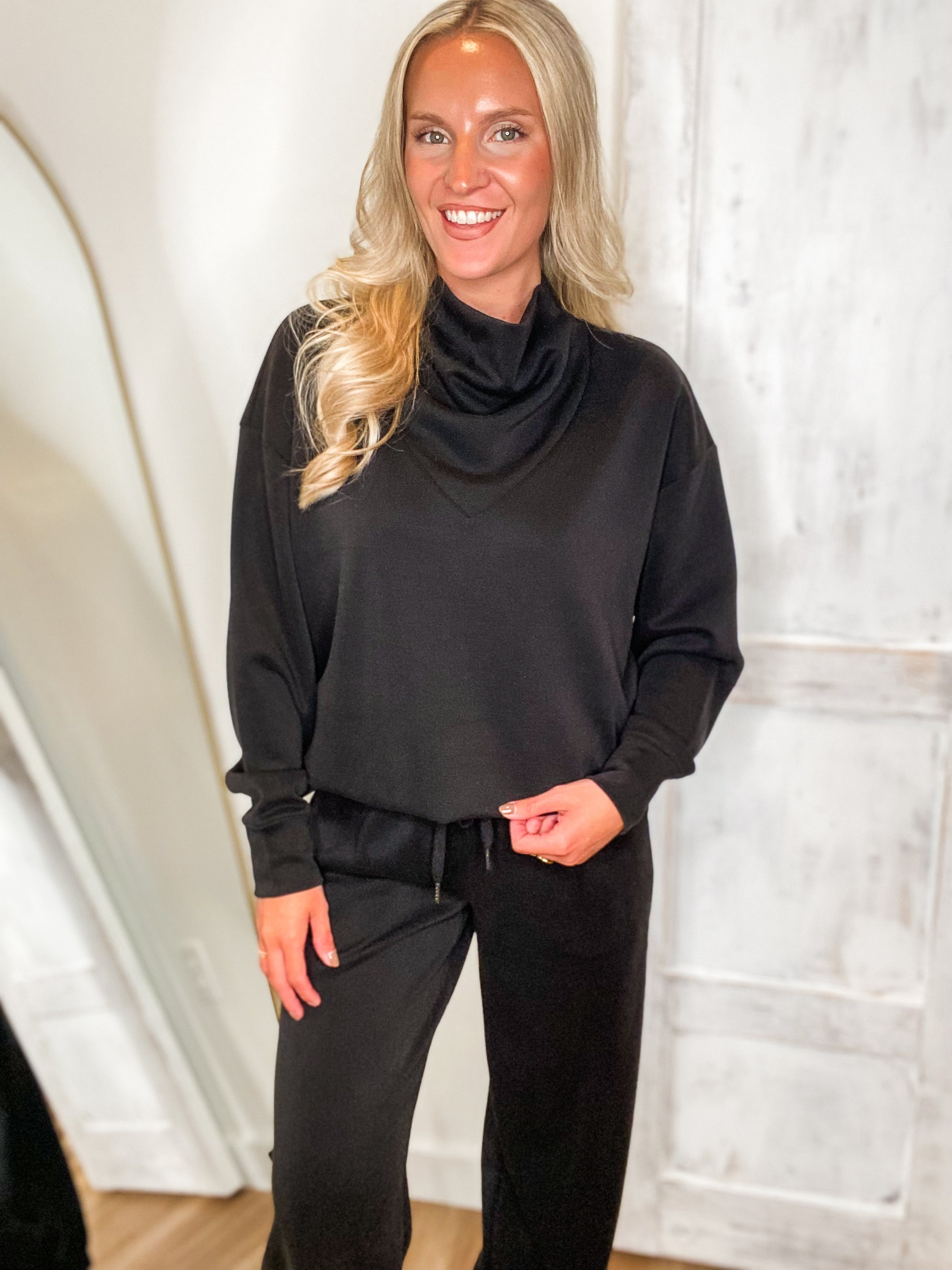Set The Tone Black Modal Pullover & Jogger Pant Set