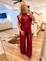 Load image into Gallery viewer, Next Stop Red Cropped Blouse &amp; Palazzo Pant Set
