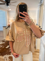Load image into Gallery viewer, Looking Forward Bow Patch Taupe S/S Blouse
