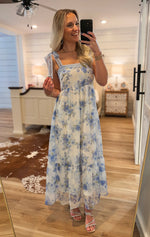 Load image into Gallery viewer, Adoring You Powder Blue &amp; White Floral Maxi Dress
