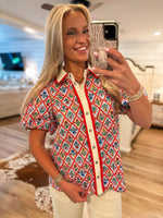Load image into Gallery viewer, Still In Place Blue Botanical Floral Mix Blouse
