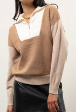 Load image into Gallery viewer, Don&#39;t Let Go Mocha Colorblock Quarter Zip Pullover
