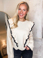 Load image into Gallery viewer, Never Miss Love Ivory Ruffle Sweater
