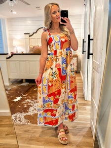Tide's Turning Coral Printed Midi Dress