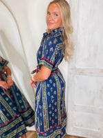 Load image into Gallery viewer, All The Feelings Navy Floral Midi Dress

