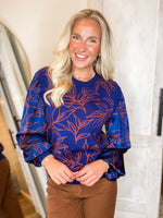 Load image into Gallery viewer, Feel Hopeful Navy &amp; Rust Printed Sweater
