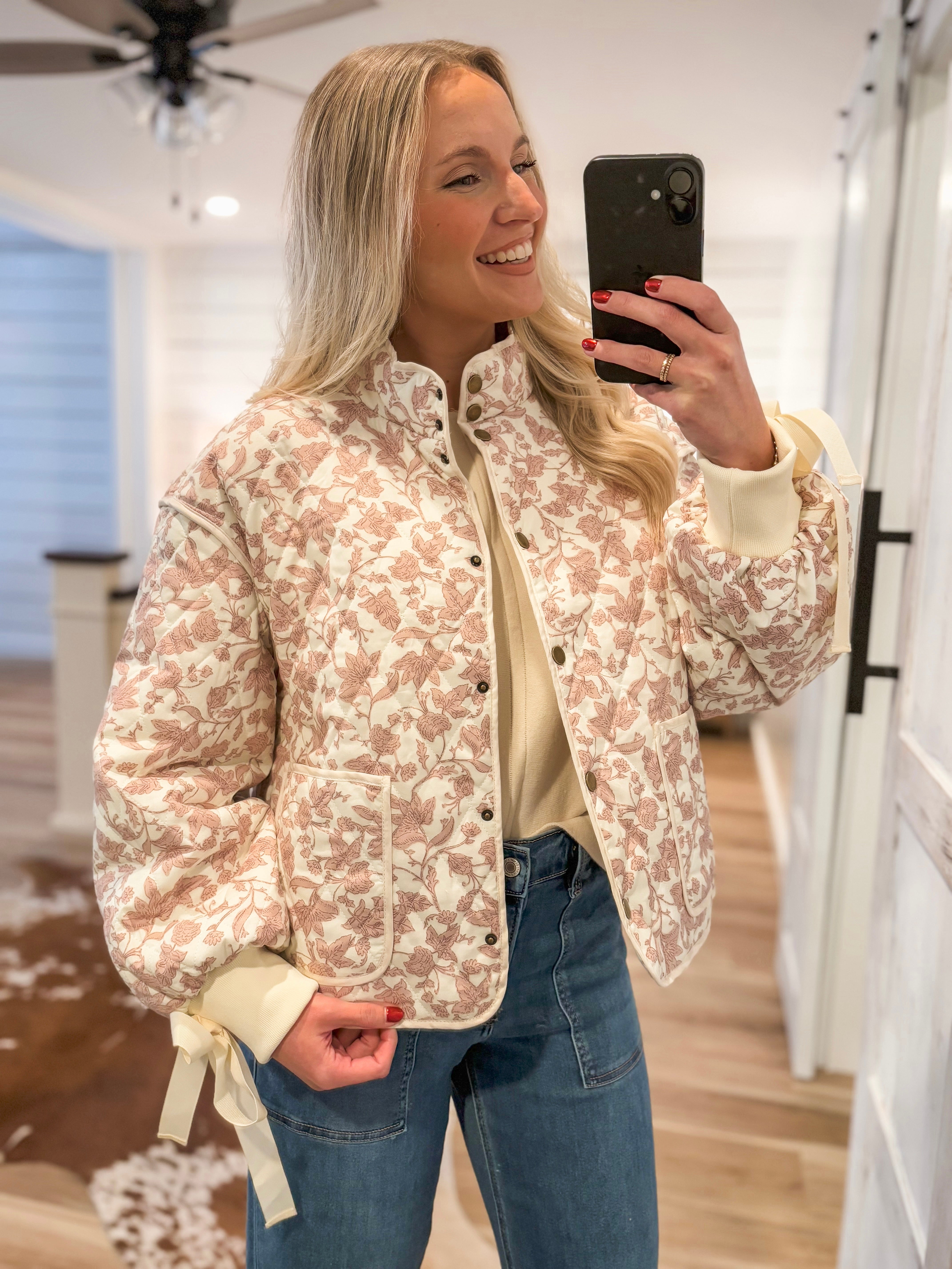 Better Choice Ivory & Pink Quilted Jacket