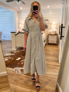 Taking Risks Black & White Striped Midi Dress