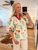 Load image into Gallery viewer, Letting Go Light Blue Floral THML Blouse
