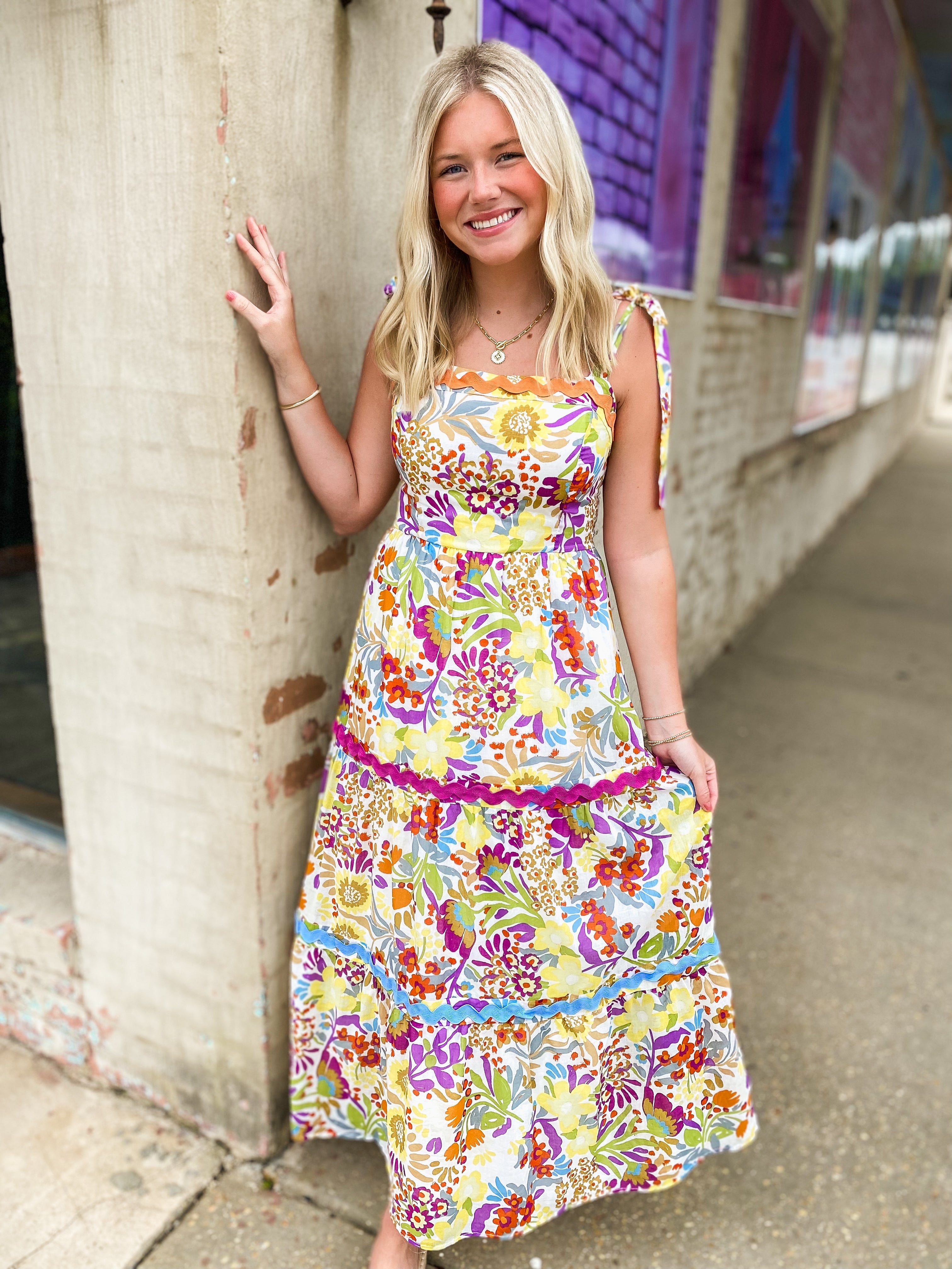 I'll Be Here Floral Ric Rac Maxi Dress