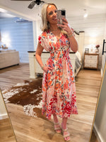 Load image into Gallery viewer, Garden Gazing Fuchsia Floral Front Zip Midi Dress
