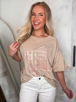 Load image into Gallery viewer, Looking Forward Bow Patch Taupe S/S Blouse
