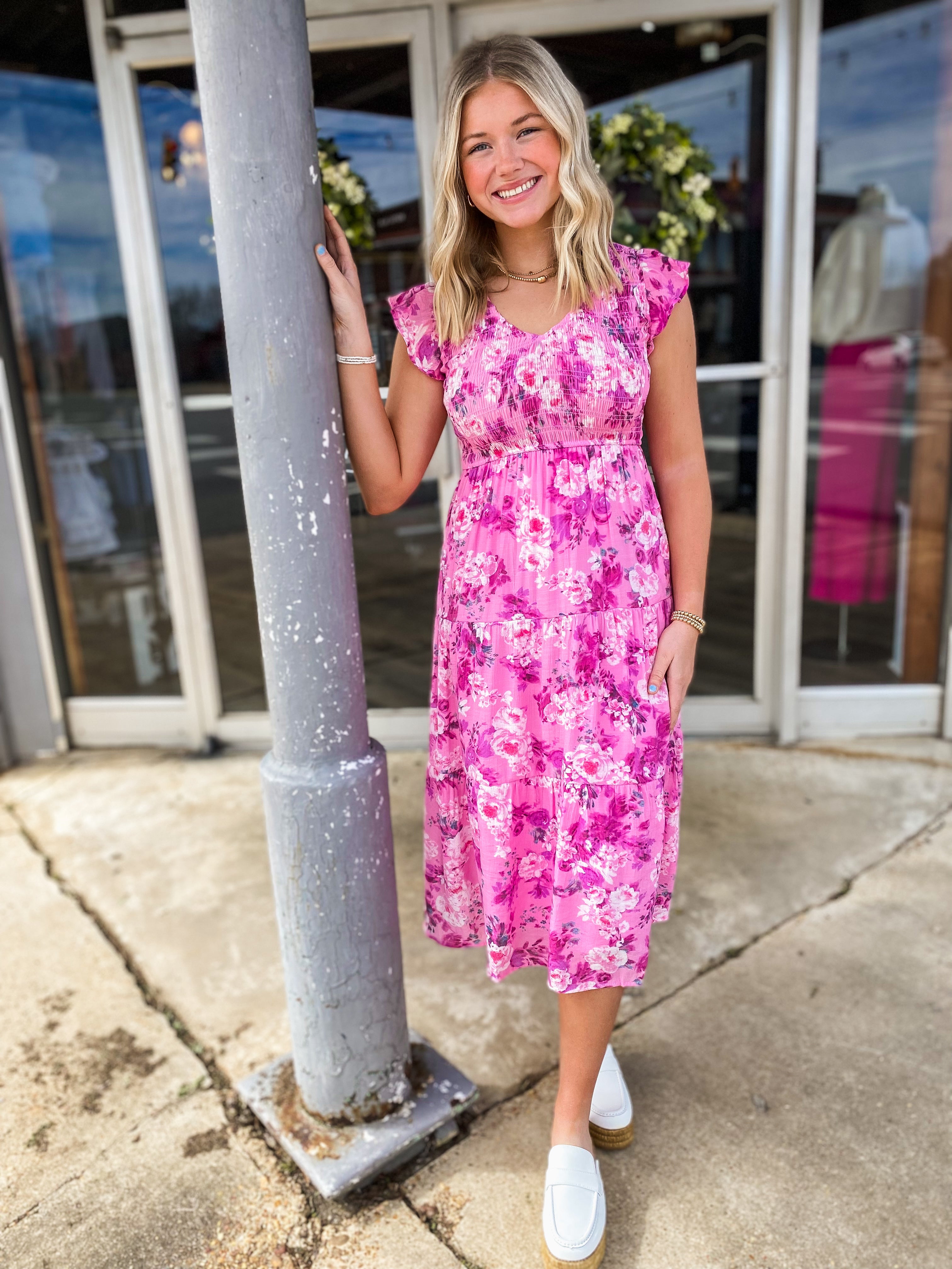 Best Intentions Pink Floral Midi Dress