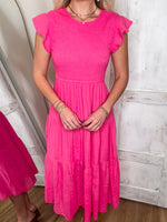 Load image into Gallery viewer, Passing Notes Fuchsia Midi Dress
