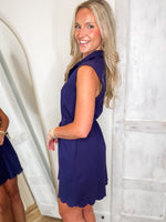 Load image into Gallery viewer, Stay True Navy Gold Zip Mini Dress
