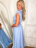 Load image into Gallery viewer, Inner Circle Chambray Midi Wrap Dress

