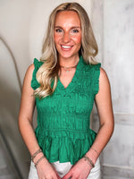 Load image into Gallery viewer, Take Your Place Kelly Green Peplum Blouse
