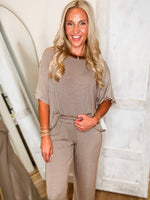 Load image into Gallery viewer, Effort Given Chocolate Stripe Tee &amp; Lounge Pant Set
