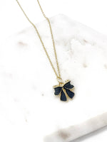 Load image into Gallery viewer, Black Bow Charm Necklace Gold Coquette Demure
