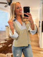 Load image into Gallery viewer, Telling You Stripe Contrast Blouse
