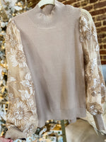 Load image into Gallery viewer, Never Too Soon Floral Sleeve Taupe Sweater
