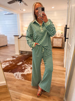Load image into Gallery viewer, Closer Now Green Stripe Pullover &amp; Lounge Pant Set

