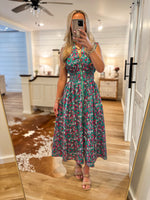 Load image into Gallery viewer, Stunning View Emerald Floral Front Zip Midi Dress
