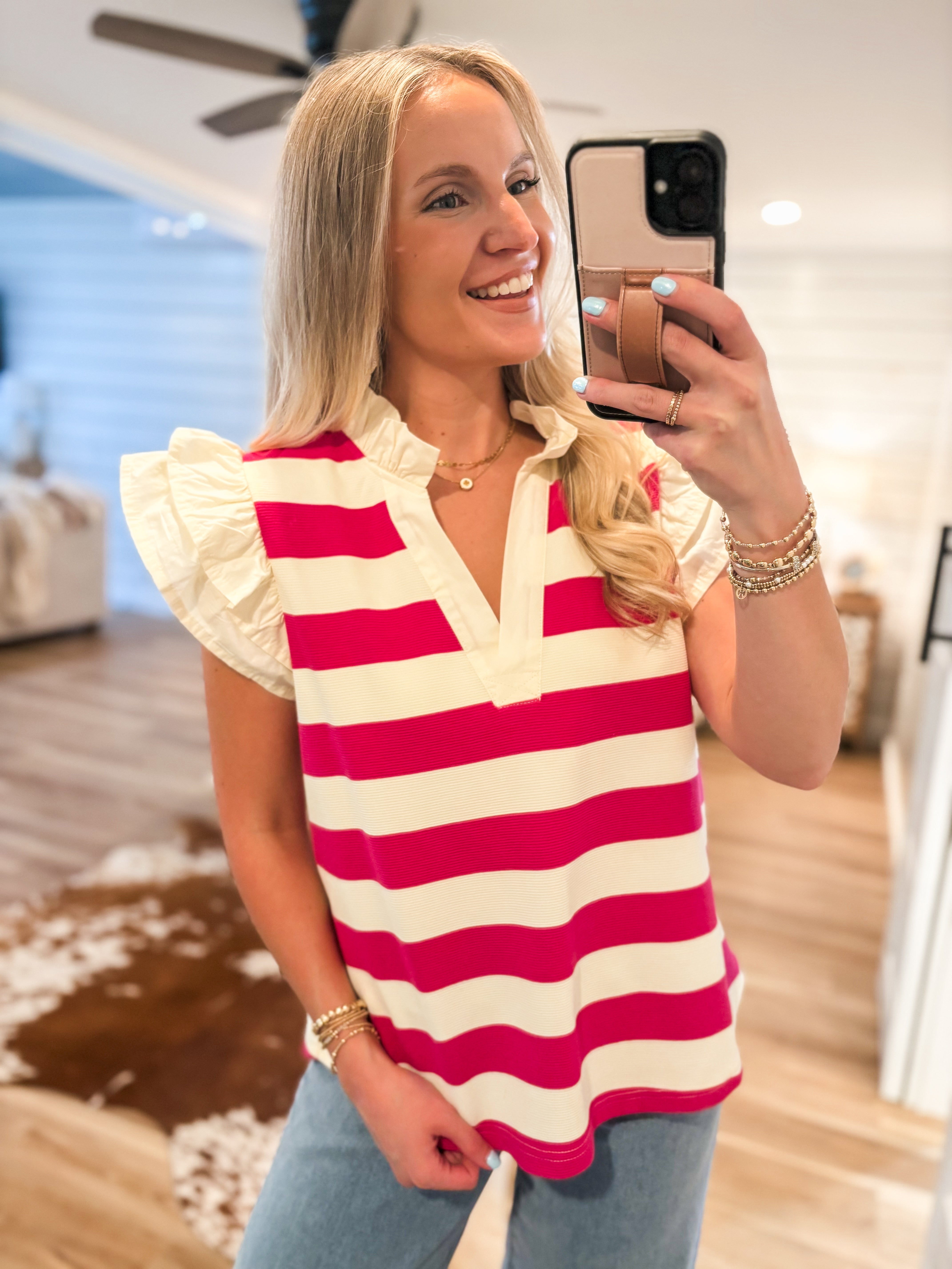Better Plans Made Pink Stripe Blouse