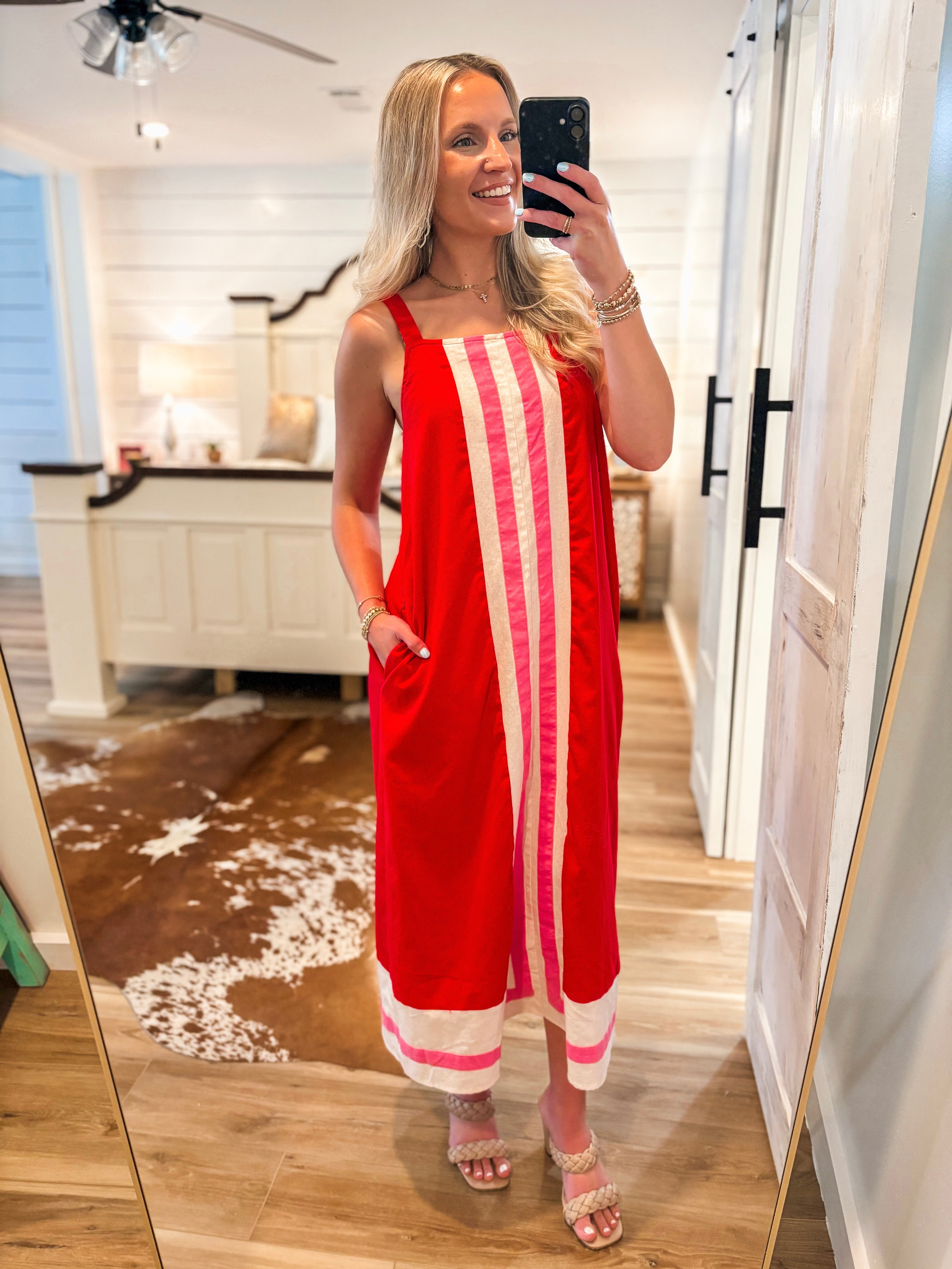 Summer Reservation Red Linen Midi