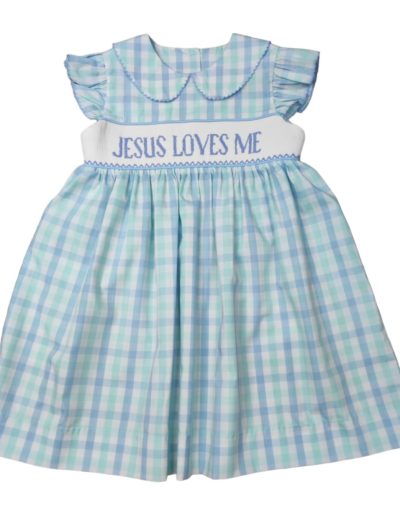 Three Sisters Jesus Loves Me Smocked Dress