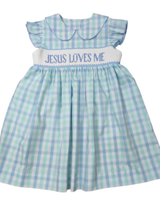Three Sisters Jesus Loves Me Smocked Dress