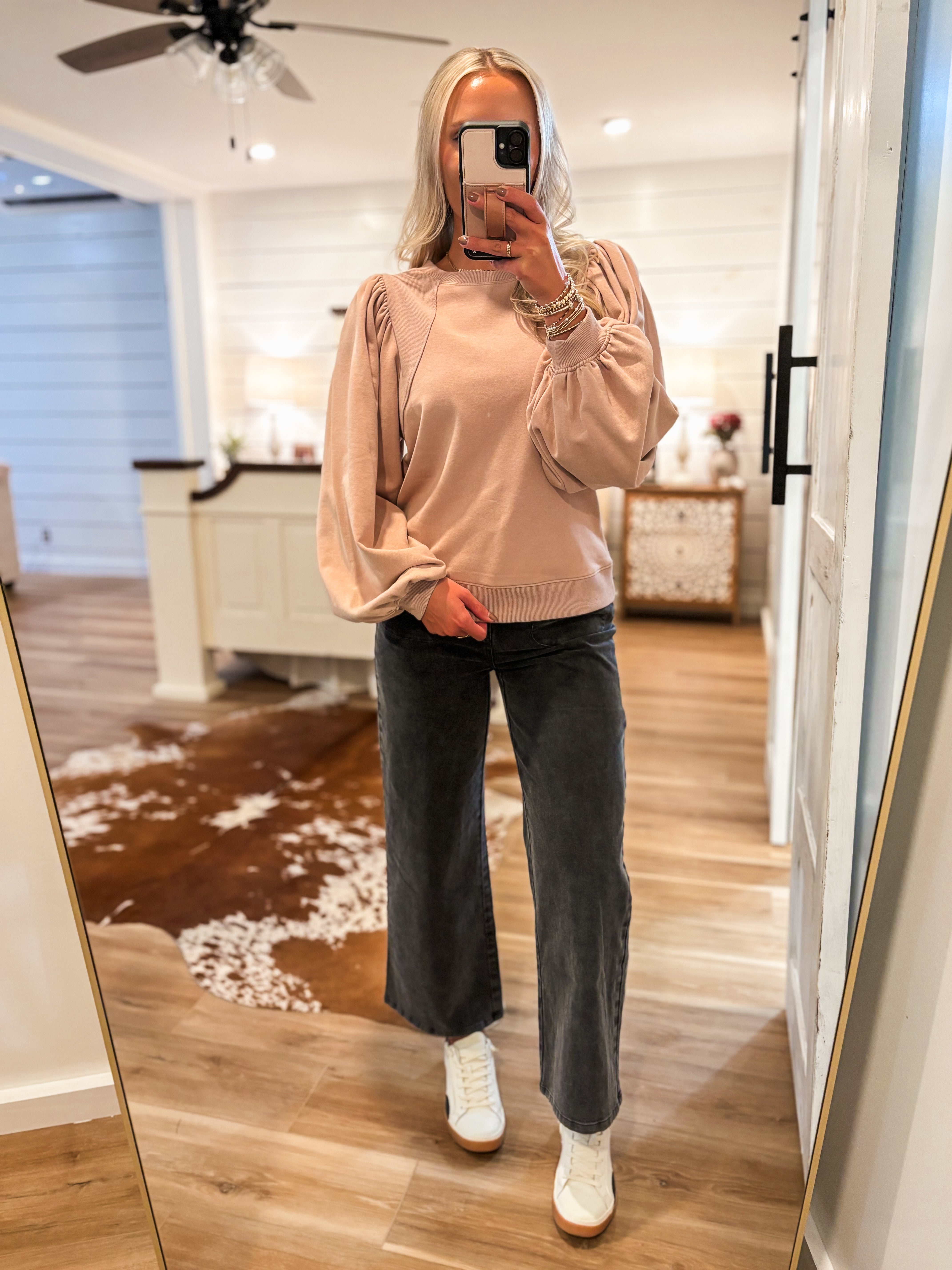 For Now Blush Sweatshirt Blouse