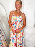 Load image into Gallery viewer, Salty Breeze Coral Tropical Printed Midi Dress
