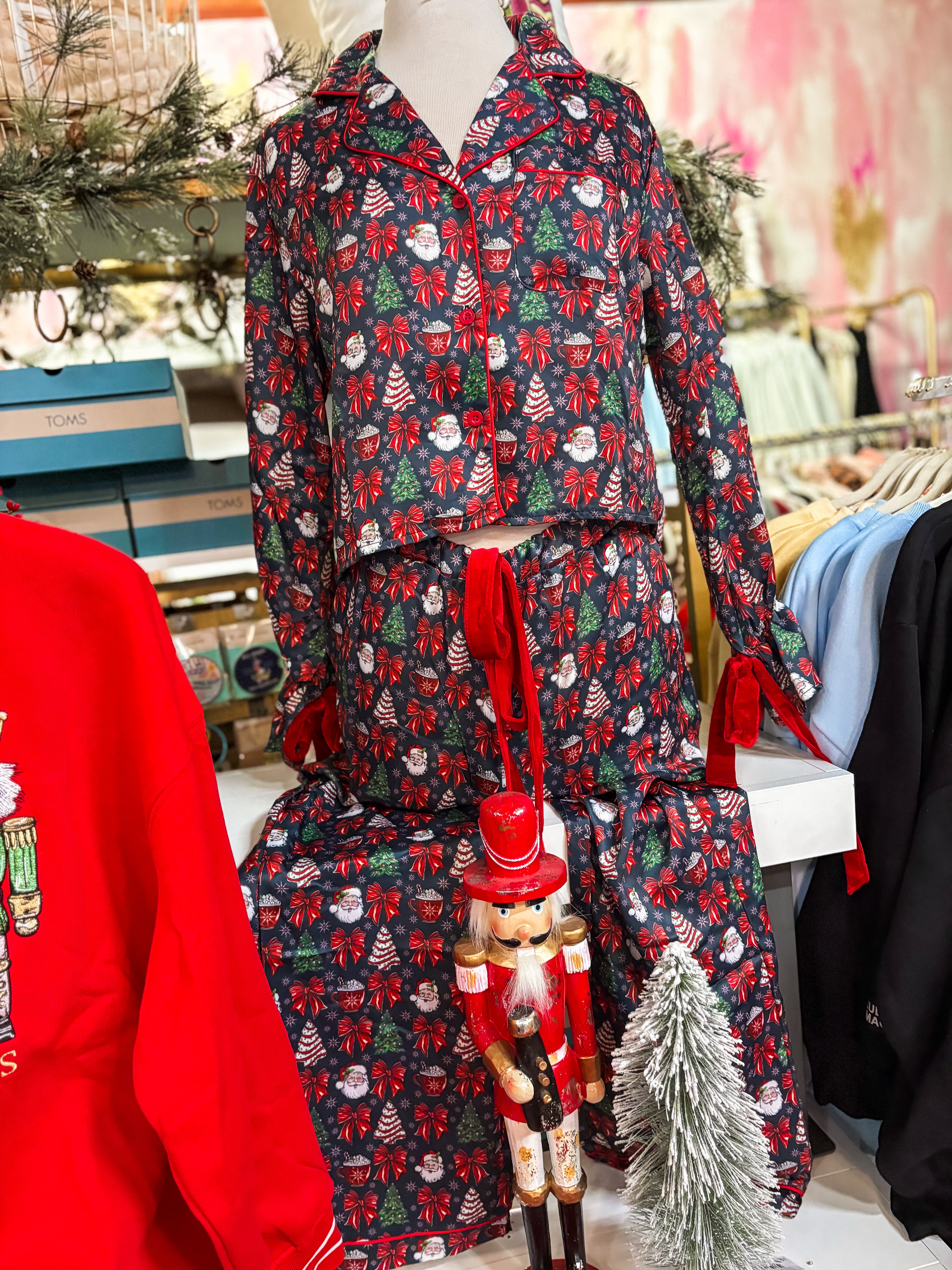 Simply Southern Red/Navy Bow L/S PJ Set - Hldy Trst