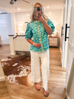 Load image into Gallery viewer, About Time Blue Leopard Contrast Blouse
