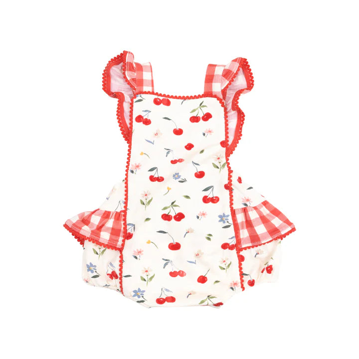 Angel Dear Ric-Rac Ruffle Cherries Sunsuit