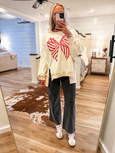 Candy Cane Lane Ivory Bow Pullover