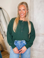 Load image into Gallery viewer, Gonna Stay Hunter Green Henley Top
