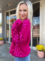 Load image into Gallery viewer, Won My Heart Fuchsia Knitted Sequin Sweater
