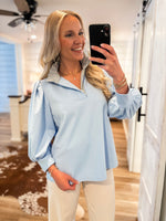 Load image into Gallery viewer, Truthful Reason Powder Blue Contrast Blouse
