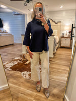 Load image into Gallery viewer, Uptown Chic Navy Mock Neck Sweater
